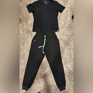 Figs Black Joggers with White Accent